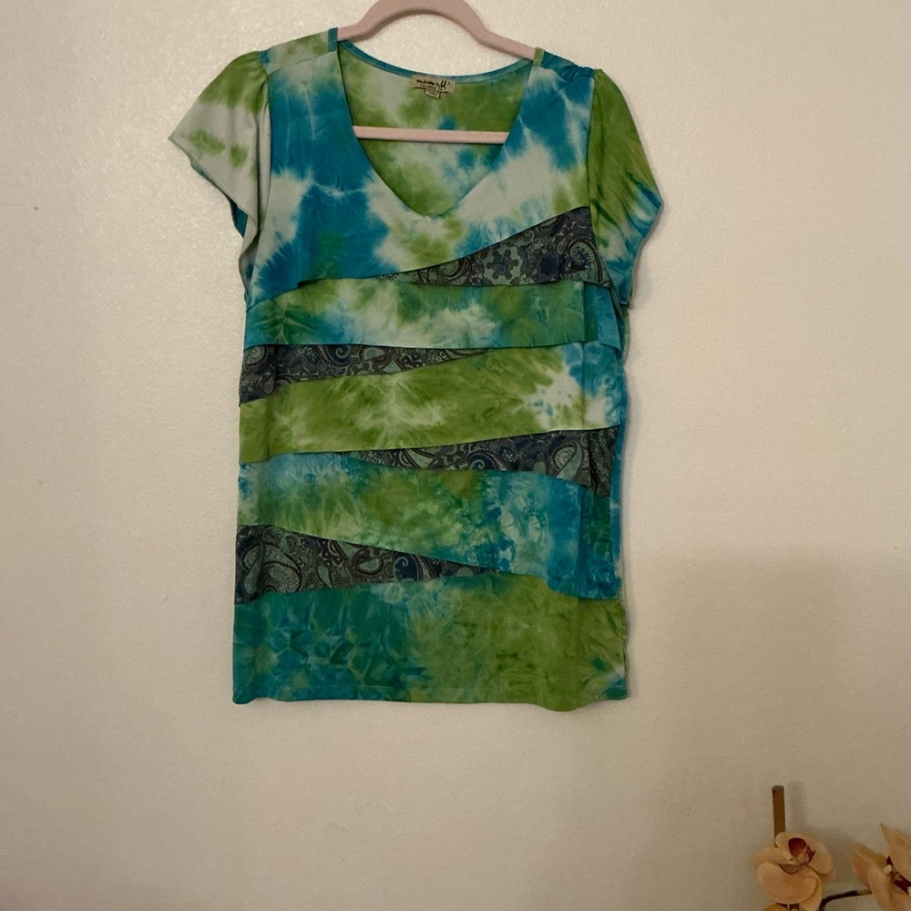 Layered Front Top with Blues and Greens
